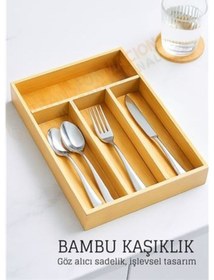 Resim Bambu Çekmece İçi Kaşıklık Organizer Kahverengi - Beyaz 