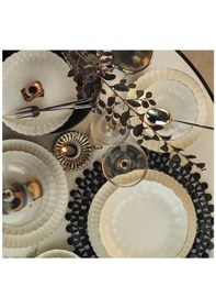 Resim Kütahya Porselen Bone Luz Form 52 Parça Yemek Takımı Platin File Krem 