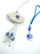 Resim Ennea Art Nazar Boncuğu Araba Dikiz Ayna Süsleri Hasır Göz / Ikili Saydam Göz El Yapımı Hediyelik Ikili Set 