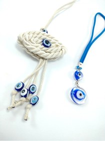 Resim Ennea Art Nazar Boncuğu Araba Dikiz Ayna Süsleri Hasır Göz / Ikili Saydam Göz El Yapımı Hediyelik Ikili Set 