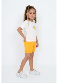 Resim Toontoy Kids Toontoy Kız Çocuk 2'li Takım Baskılı Bisiklet Yaka T-shirt & Beli Lastikli Şort Ekru 