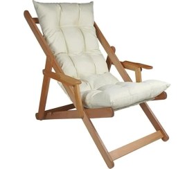 Resim Reyo Bysay Puf Minderli Ahşap Kademeli Kollu Şezlong Bahçe&balkon&teras&plaj Katlanır Şezlong Naturel Krem 