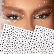 Resim 1/2/4 Sayfalık Büyük Boy Farklı Boyutlarda 3D Simülasyonlu Değerli Taş Takı Yüz Çıkartması DIY Makyaj Festivali Glitter Y2k Parti Göz Ve Yüz Takıları 