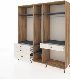 Resim Kronos Dolap 7 Raflı 4 Çekmeceli 3 Askılı 220x59x243 Çam-antrasit/aytaşı Antrasıt/aytası 