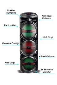 Resim Subzero Parti Hoparlörü 8x3 Taşınabilir Rgb Renkli Kumanda Mikrofonlu Büyük Boy Karaoke Bluetooth Hoparlör 