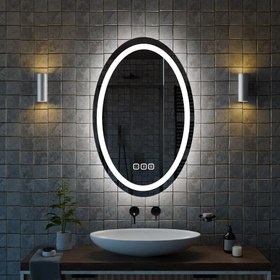 Resim Bluetoothlu, Buğu Çözücülü, Dokunmatik LEDli Elips Ayna - Beyaz Işık - 80X90 