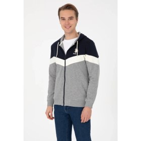 Resim U.S. Polo Assn. Erkek Gri Melanj Örme Hırka %68 Pamuk Rahat Kalıp Tek Cepli Trend Stil 