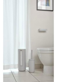 Resim Ume Tuvalet Fırçası, Wc Fırçası, Güzel Danimarka Tasarımlı Tuvalet Fırçası, Yumuşak Dokunuşlu Kaplamalı Seramikten, Çap 10 Cm, Yükseklik 38,7 Cm, Yumuşak Gri Gri Açık Ahşap 
