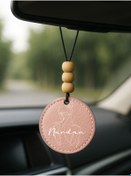 Resim Cekuonline Kişiye Özel İsim Yazılı 1.Sınıf Deri Ahşap Dekorlu Dikiz Aynası Süsü Pudra Pembe - Siluet 