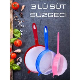 Resim Çok Amaçlı Süt Süzgeci 3'lü 14-17-20 cm Pirinç Süzgeci 
