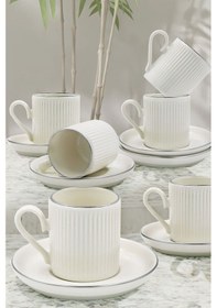 Resim 4 Parça 2 Kişilik Stackable Çizgili Gümüş Yaldızlı Kahve Fincan Takımı - Kahve Fincanı Seti 100ml 