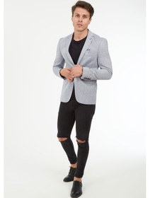Resim Sposo 5127 Dar Kalıp Yarım Astarlı Koyu Gri Erkek Blazer Ceket Koyu Gri 