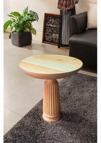 Resim Doğal Ahşap Naturel Renk Tekli Yan Sehpa Mantar Sehpa Bej 