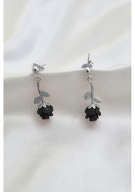 Resim 925 Ayar Gümüş Rodyum Kaplama Siyah Gül Model Çivili Çift Kadın Küpe UVPS300595-3 