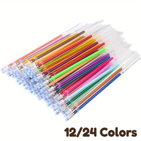 Resim 12/24 Adet Renkli Jel Kalem Dolumları, Parlak Mürekkep Uçları, Akıcı Yazım, Sanat Tasarım Yaratıcı Projeler için Taşınabilir Dolumlar, Ofis El İşi ve Yazı, Ders Çalışma ve Not Alma, Düğünler, Anneler Günü 
