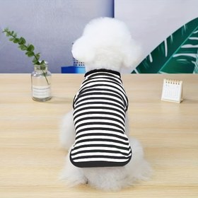 Resim Kediler ve Köpekler için Nefes Alabilir Çizgili Yelek - Dökülme Dirençli, Makinede Yıkanabilir, Siyah Beyaz Tasarım, İlkbahar, Yaz ve Sonbahar İçin Mükemmel, Nefes Alabilen Kedi Köpek Giysisi, Yırtılma Karşıtı, Kolay Bakım Kumaş 