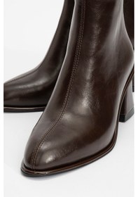 Resim Luvishoes Luvi Shoes Alba Kahverengi Cilt Kadın Kalın Topuklu Bot Kahverengi Deri 