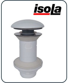 Resim İsola Lavabo gider süzgeci, beyaz seramik pop-up basmalı bas-aç klik klack, bağlantı ağzı 1 1/4'' (4.2 cm) 