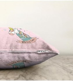 Resim RealHomes Çift Taraflı Pembe Zeminde Unicorn Motifli Bebek Odası Raşel Örme Yastık Kırlent Kılıfı, Sonil-K4422-43x43cm 