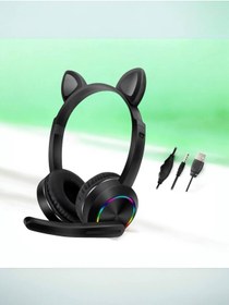 Resim Karler Bass Akz020 Kafa Üstü Işıklı Kedi Kulaklık - Siyah Wlzor 