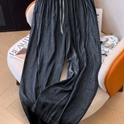 Resim Plus Beden Kadınlar için Elastik Bel Bağcıklı Düz Paça Pantolon - Esnemez Makinede Yıkanabilir Tek Renk Şık Günlük Pantolonlar Her Mevsim İçin, Rahat Giyim | Sofistike Sadelik | Fonksiyonel İpli 