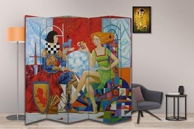 Resim Minyatür Temalı Özel Tasarım Paravan Room Divider 180 x 200 cm 