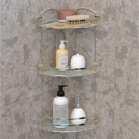 Resim Tekno-tel 3 Katlı Banyo Duş Köşe Rafı Altın Lm009 