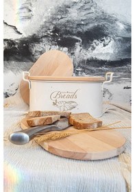 Resim Toptanfoni Ferforje Bambu Kapaklı Lüx Metal Ekmek Saklama Kutusu Beyaz Beyaz 