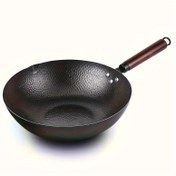 Resim 1 adet Geleneksel Çin El Yapımı Wok, 31.98cm Dökme Demir Kızartma Tavası, 2-6 Kişilik, Gaz ve İndüksiyonlu Ocaklarla Uyumlu 