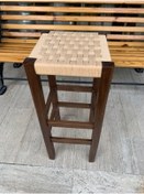 Resim Ahşap Hasır Örgü 70 Cm. Bar Taburesi Koyu Ceviz Renk 