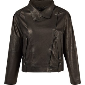 Resim Torino Kadın Siyah Biker Oversize Deri Ceket - Siyah / S 