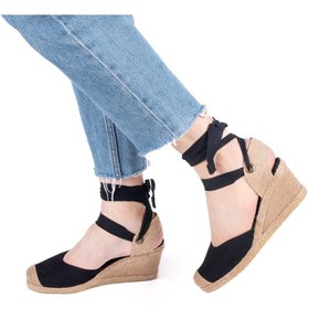 Resim Star Tombis Gerçek Elişi Arkası Açık Geniş Ipli Burnu Hasırlı Dolgu Topuk Keten Kadın Espadril Handmade 