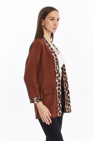 Resim CNR TEKSTİL Kadın Kahverengi Leopar Desenli Blazer Ceket 