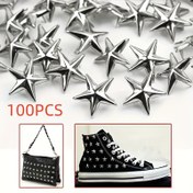 Resim 100 adet 10mm Gümüş Alüminyum Yıldız Perçinler - DIY Suni Deri El Sanatları, Punk Rock Giysileri & Dikiş Aksesuarları için Dekoratif Metal Çiviler 