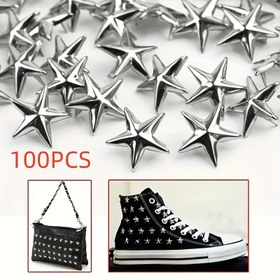 Resim 100 adet 10mm Gümüş Alüminyum Yıldız Perçinler - DIY Suni Deri El Sanatları, Punk Rock Giysileri & Dikiş Aksesuarları için Dekoratif Metal Çiviler 