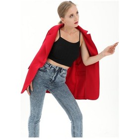 Resim Düşük Omuz Kemerli Atlas Kumaş Blazer Ceket - Kırmızı-kırmızı Kırmızı 