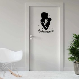 Resim Ne Verelim Size Sevgi Dolu Anne ve Bebek Silüeti Bebek Odası İçin Kapı Dekor Tasarımı Duvar Sticker, Çıkartma 