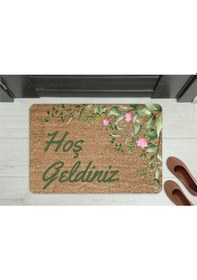 Resim Rengarenk Kare Desen Dekoratif Kapı Önü Paspası Yeşil 