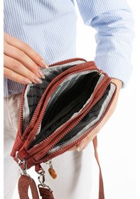 Resim Nemo Bags Kiremit Unisex Cüzdan, 4 Gözlü, Telefonluk, Crinkle Kumaş, Çapraz Askılı Omuz Çantası, 20x12cm Kiremit 