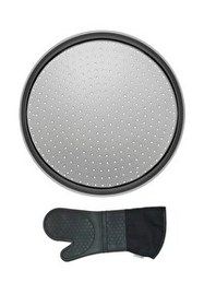 Resim Kitchen Design Lab Orta Boy Delikli Pizza Tepsisi 32 CM Ve Gri Silikon Yanmaz Fırın Eldiveni 