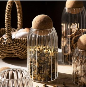 Resim Morponi 3lü Top Mantar Kapaklı Çizgili Cam Kavanoz Ve Baharatlık Seti Şeffaf 