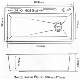 Resim Gl General Glpr 10050GUN Premium Maxi Akıllı Dijital Şelale Eviye Antrasit 100 x 50 