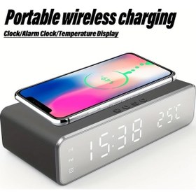 Resim Willowhaven Siyah 3ü 1 Arada Kablosuz Şarj Standı Termometreli Alarmlı Saat İphone Uyumlu Samsung 