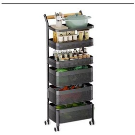 Resim 6 Katlı Metal Siyah Yana Açılır Sebze Meyve Sepeti Patates Soğan Sepeti Sebzelik Tekerlekli 1093-cn Siyah 