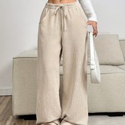 Resim Kadınlar İçin Kadife Geniş Paça Pantolon - Bej Düz Renk Tam Boy - Uzun Boy, Soğuk Havalar İçin Şık ve Rahat Pantolon, Makinede Yıkanabilir Kadife (Esnek Değil) 