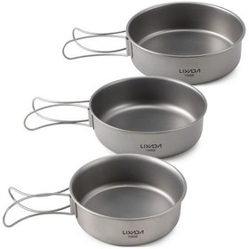 Resim Lixada 3 Adet Titanyum Kase Seti Ultralight Titanyum Yemek Gri 