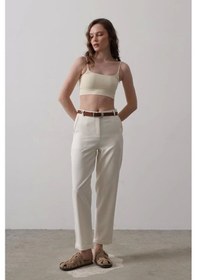 Resim Defymoda Kemerli Havuç Pantolon - Ekru Ekru 