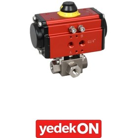 Resim Çift Etkili PNömatik Aktüatörlü Hidrolik 3 Yollu Küresel Vanalar (AISI 316-L Paslanmaz) (L - Tipi) - Viton 