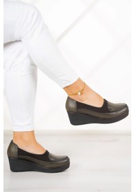 Resim Erkan Saçmacı Priscilla Haki Hakiki Deri Dolgu Topuklu Streç Günlük Ayakkabı Haki 