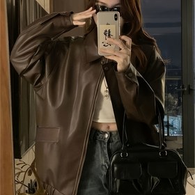 Resim Kadın Vintage Motosiklet Ceketi - Fermuarlı, Bol Kesim Uzun Mont, Kadınlar için Dolgun Olmayan Retro Biker Ceket, Kolay Bakım Gündelik ve Resmi Kıyafetler - İlkbahar/Sonbahar Dış Giyim (Siyah/, Şık Vintage Stil), Günlük Giyim, Zarif Tasarım 